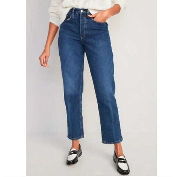 Old Navy Extra High-Rise Sky-Hi Straight Leg Jeans Button Fly Plus Size 28‎ - Picture 1 of 9